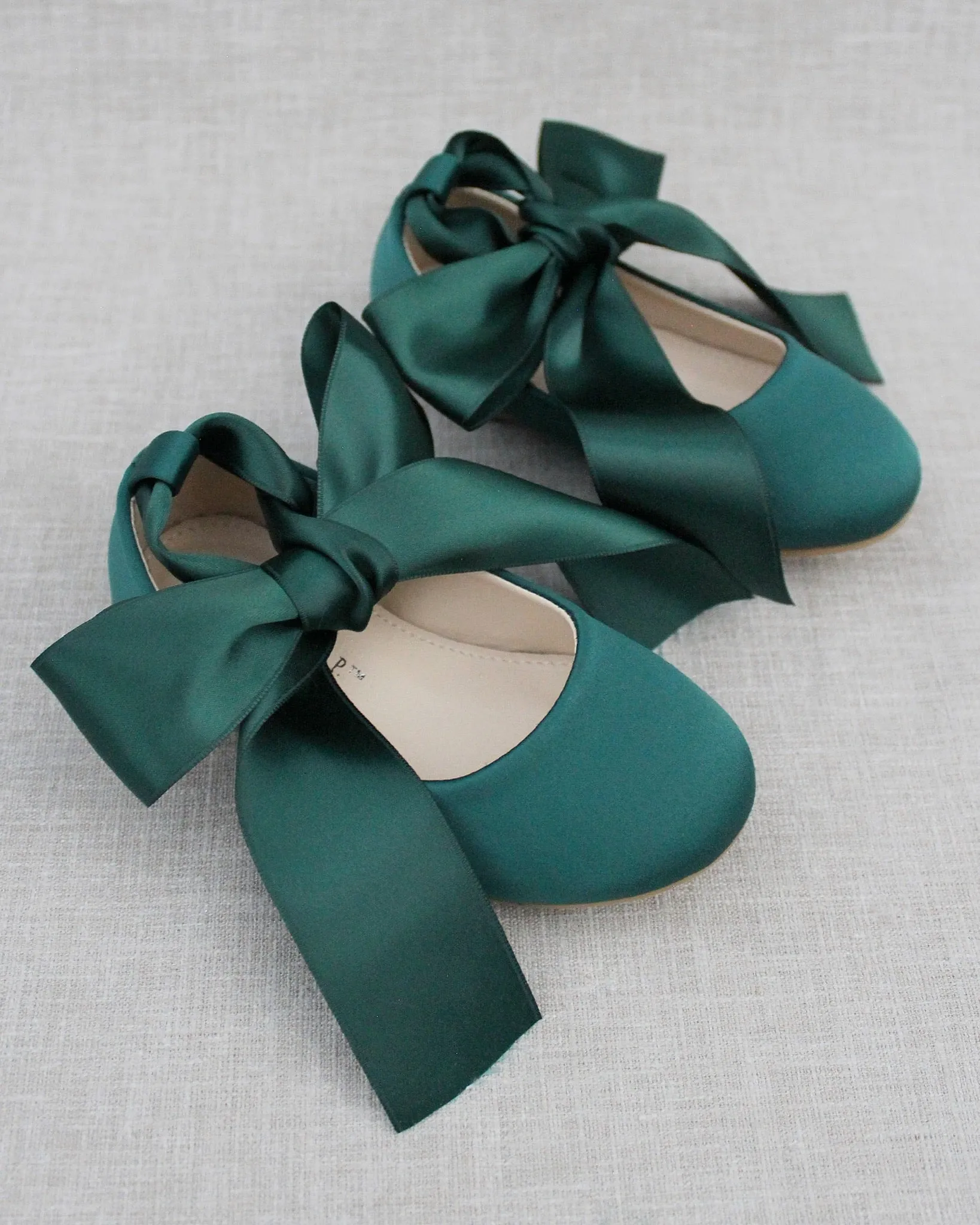 Satin Ballet Flats with Satin Ankle Tie or Ballerina Lace Up