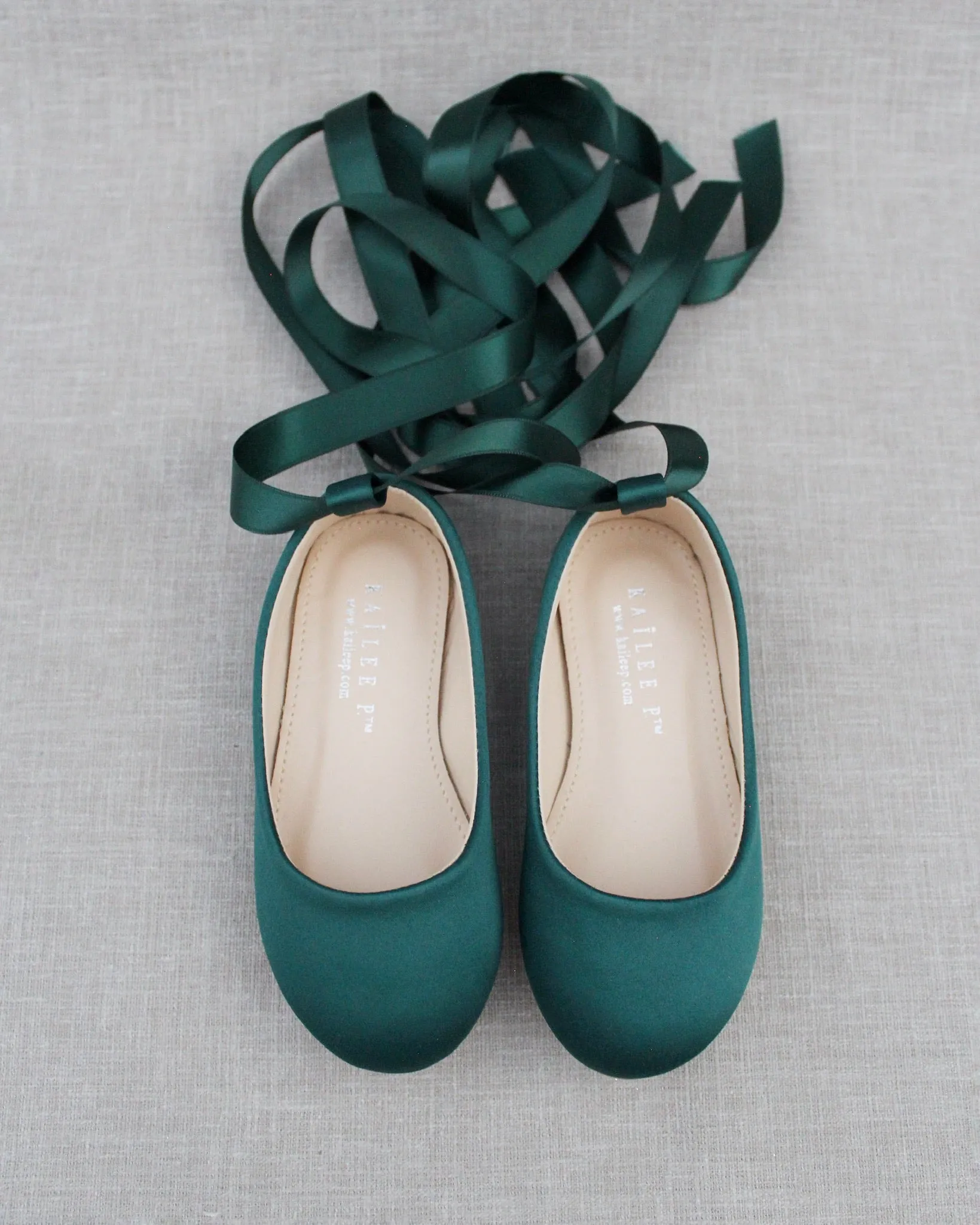 Satin Ballet Flats with Satin Ankle Tie or Ballerina Lace Up