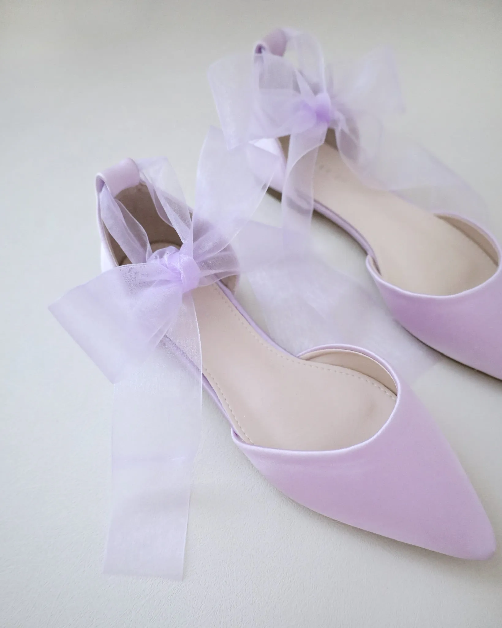 Satin Pointy Toe Flats with Satin Ankle Tie or Ballerina Lace Up