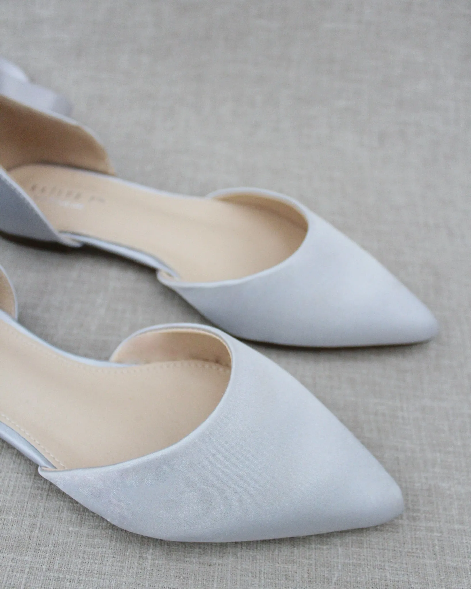 Satin Pointy Toe Flats with Satin Ankle Tie or Ballerina Lace Up