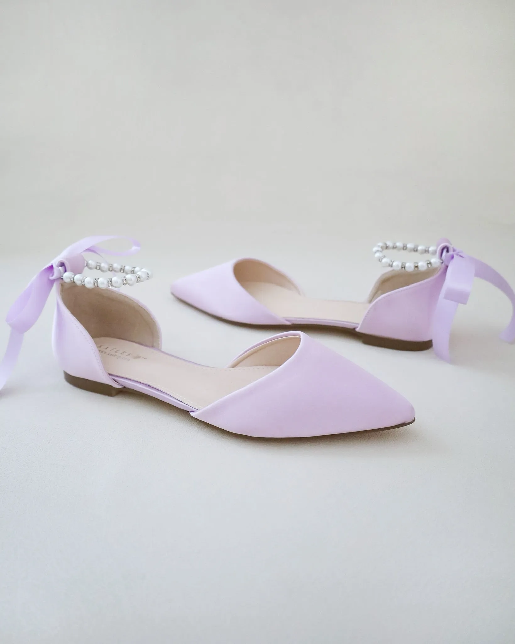 Satin Pointy Toe Flats with Satin Ankle Tie or Ballerina Lace Up