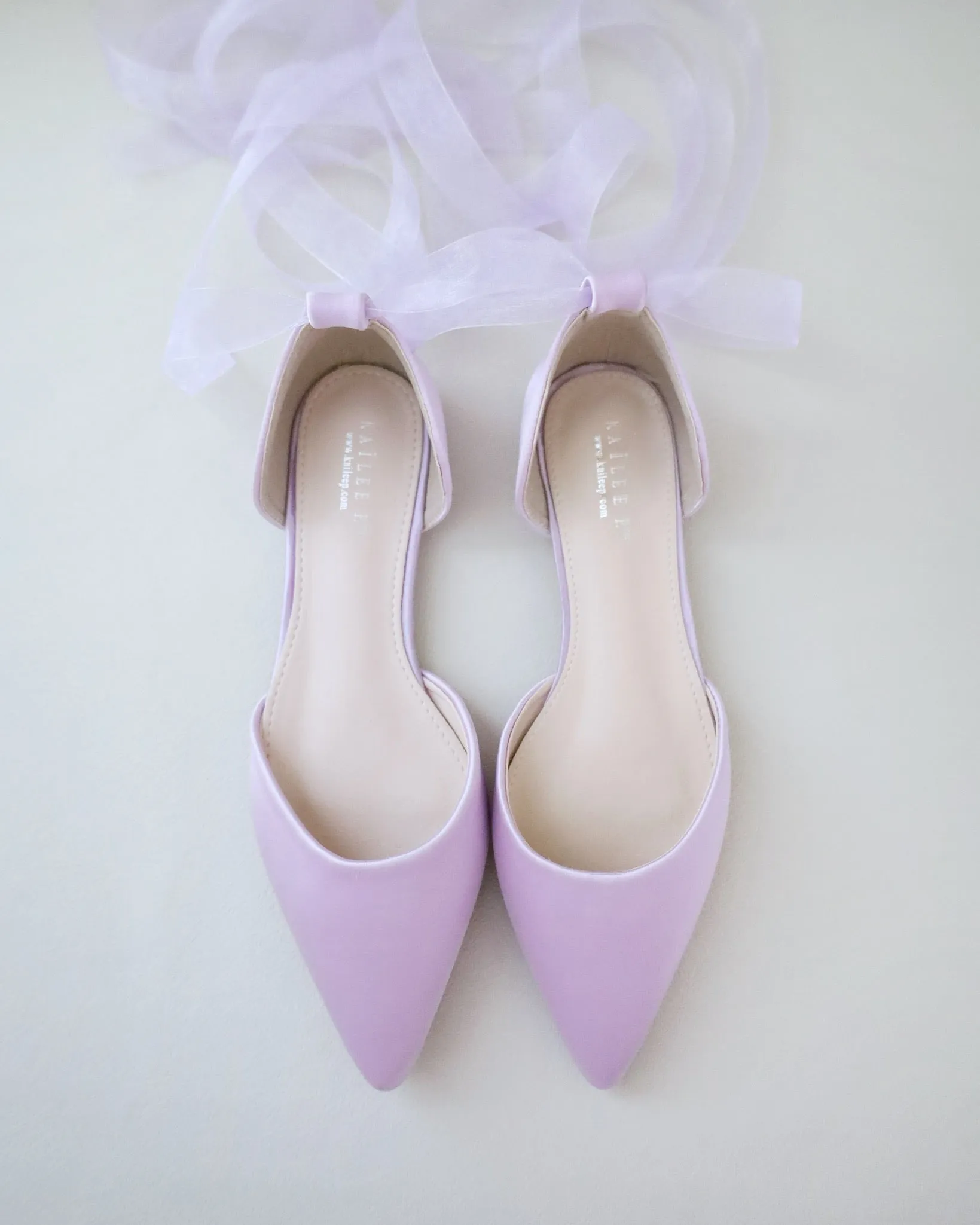 Satin Pointy Toe Flats with Satin Ankle Tie or Ballerina Lace Up