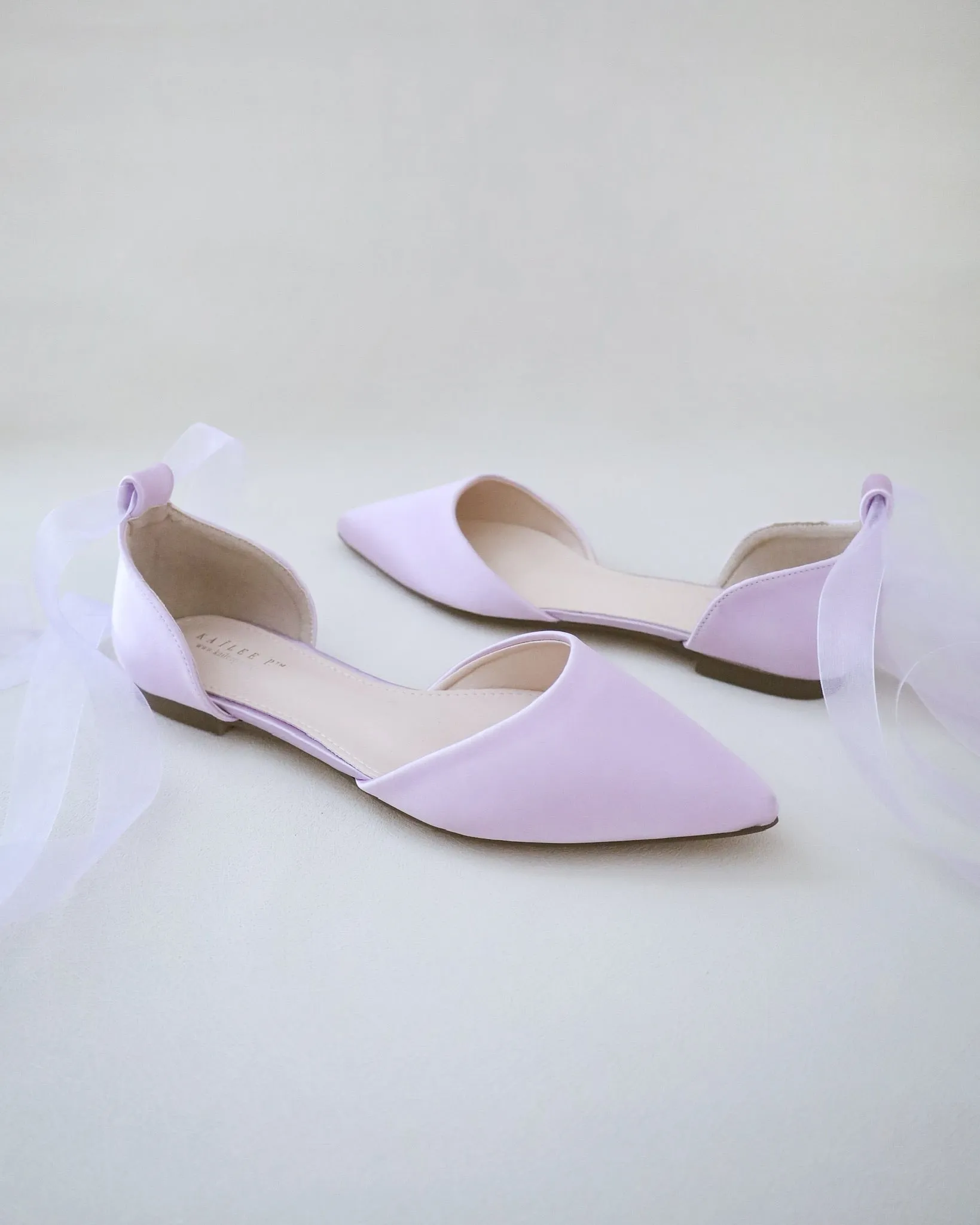 Satin Pointy Toe Flats with Satin Ankle Tie or Ballerina Lace Up