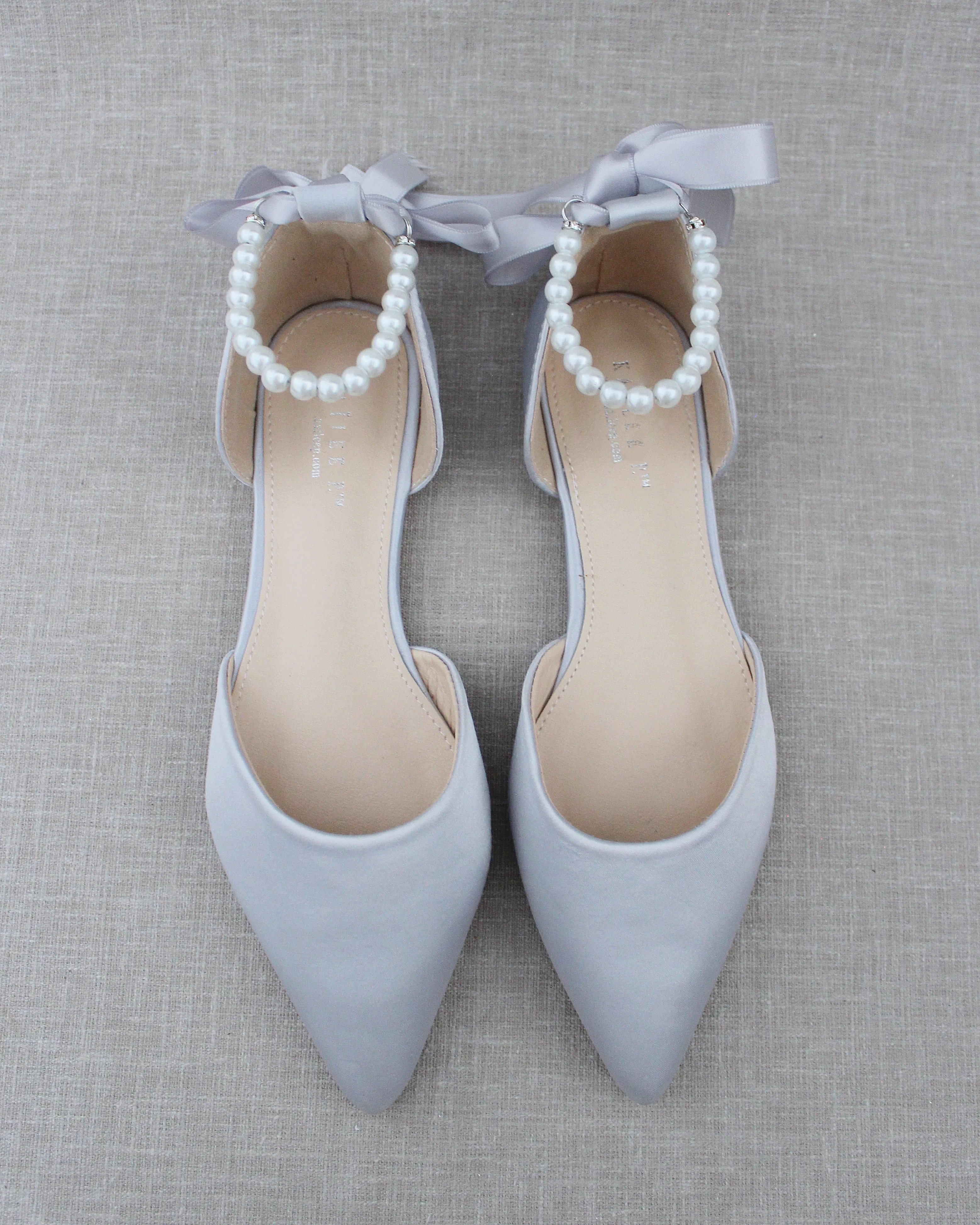 Satin Pointy Toe Flats with Satin Ankle Tie or Ballerina Lace Up