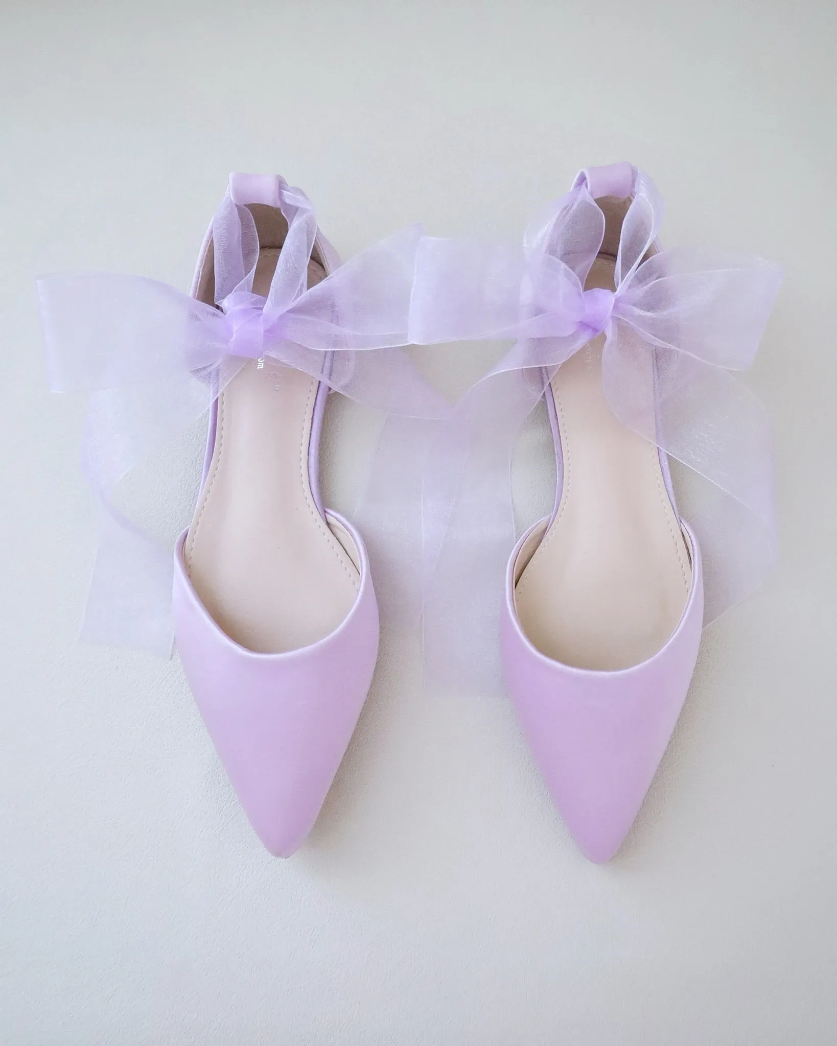 Satin Pointy Toe Flats with Satin Ankle Tie or Ballerina Lace Up
