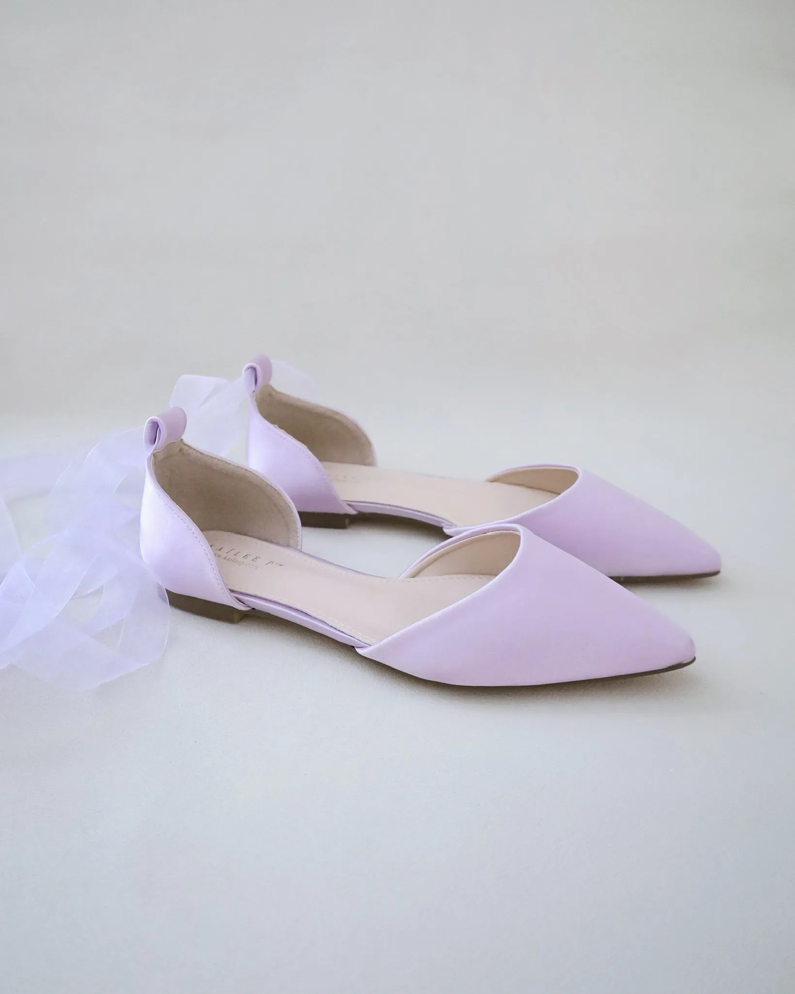 Satin Pointy Toe Flats with Satin Ankle Tie or Ballerina Lace Up