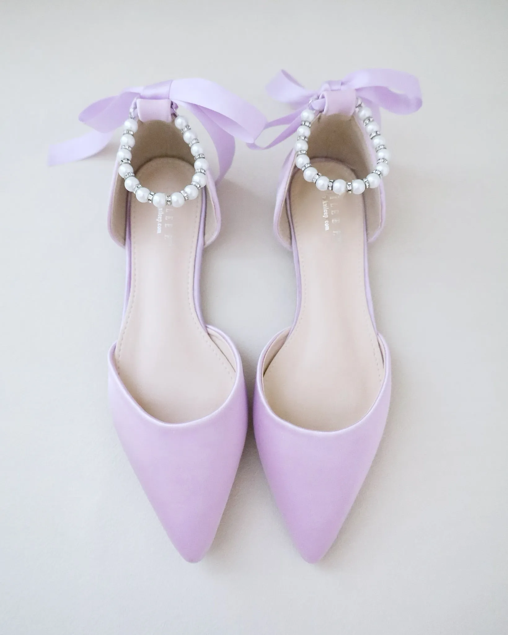 Satin Pointy Toe Flats with Satin Ankle Tie or Ballerina Lace Up