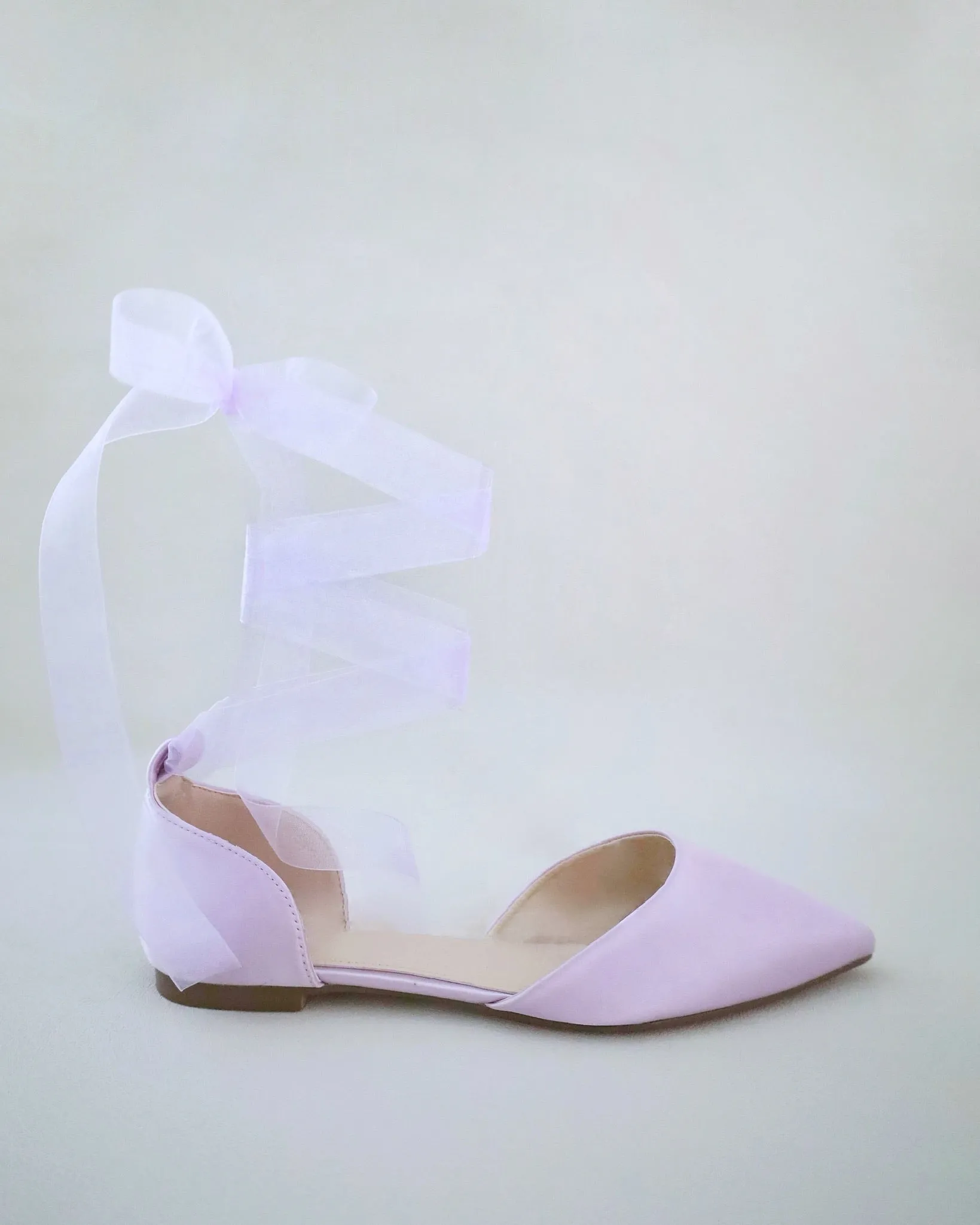 Satin Pointy Toe Flats with Satin Ankle Tie or Ballerina Lace Up