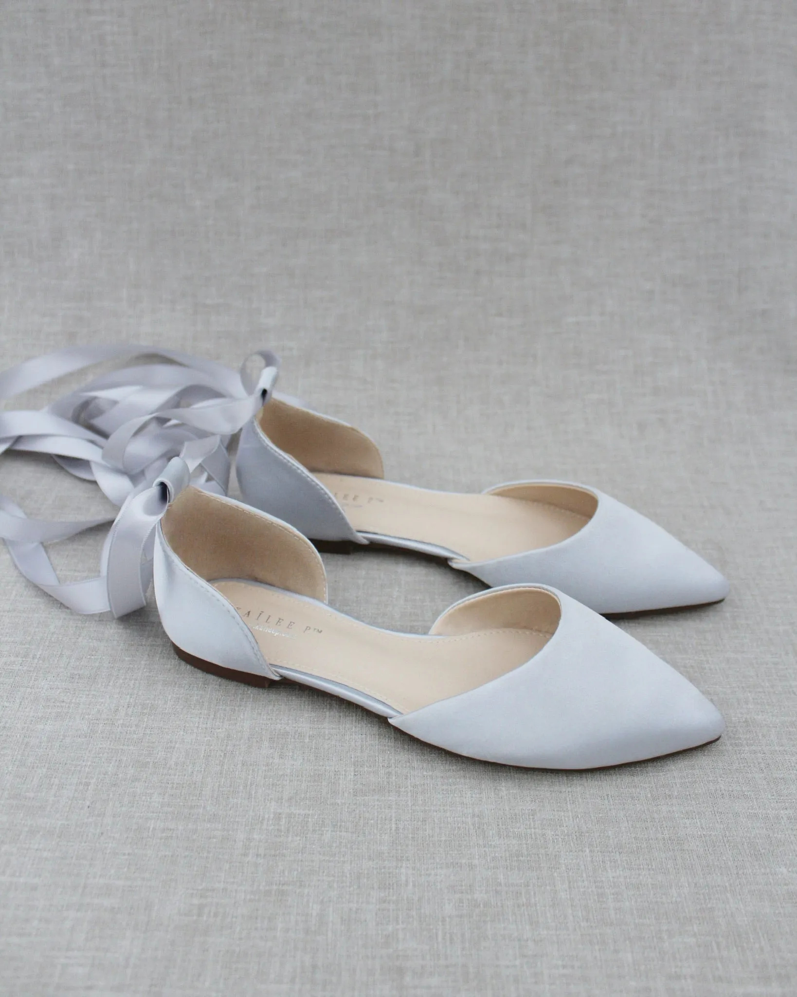 Satin Pointy Toe Flats with Satin Ankle Tie or Ballerina Lace Up