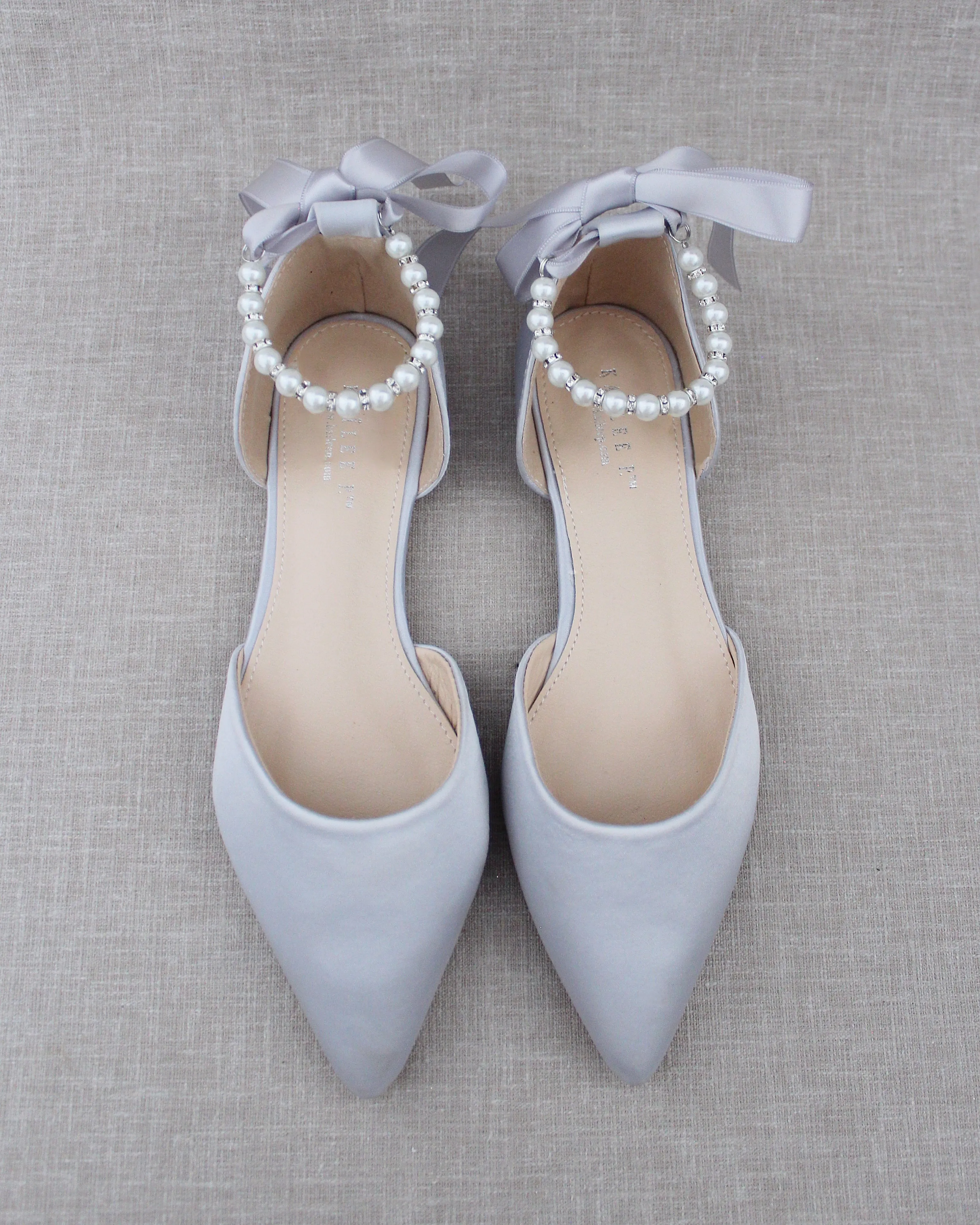 Satin Pointy Toe Flats with Satin Ankle Tie or Ballerina Lace Up