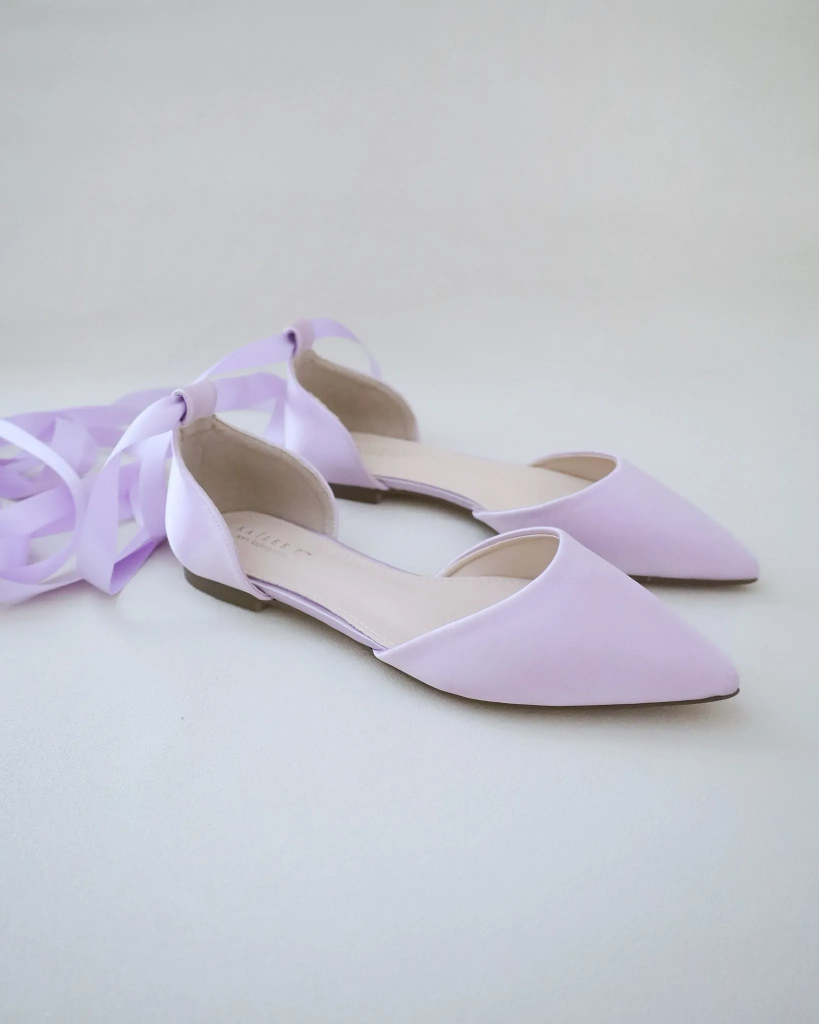 Satin Pointy Toe Flats with Satin Ankle Tie or Ballerina Lace Up