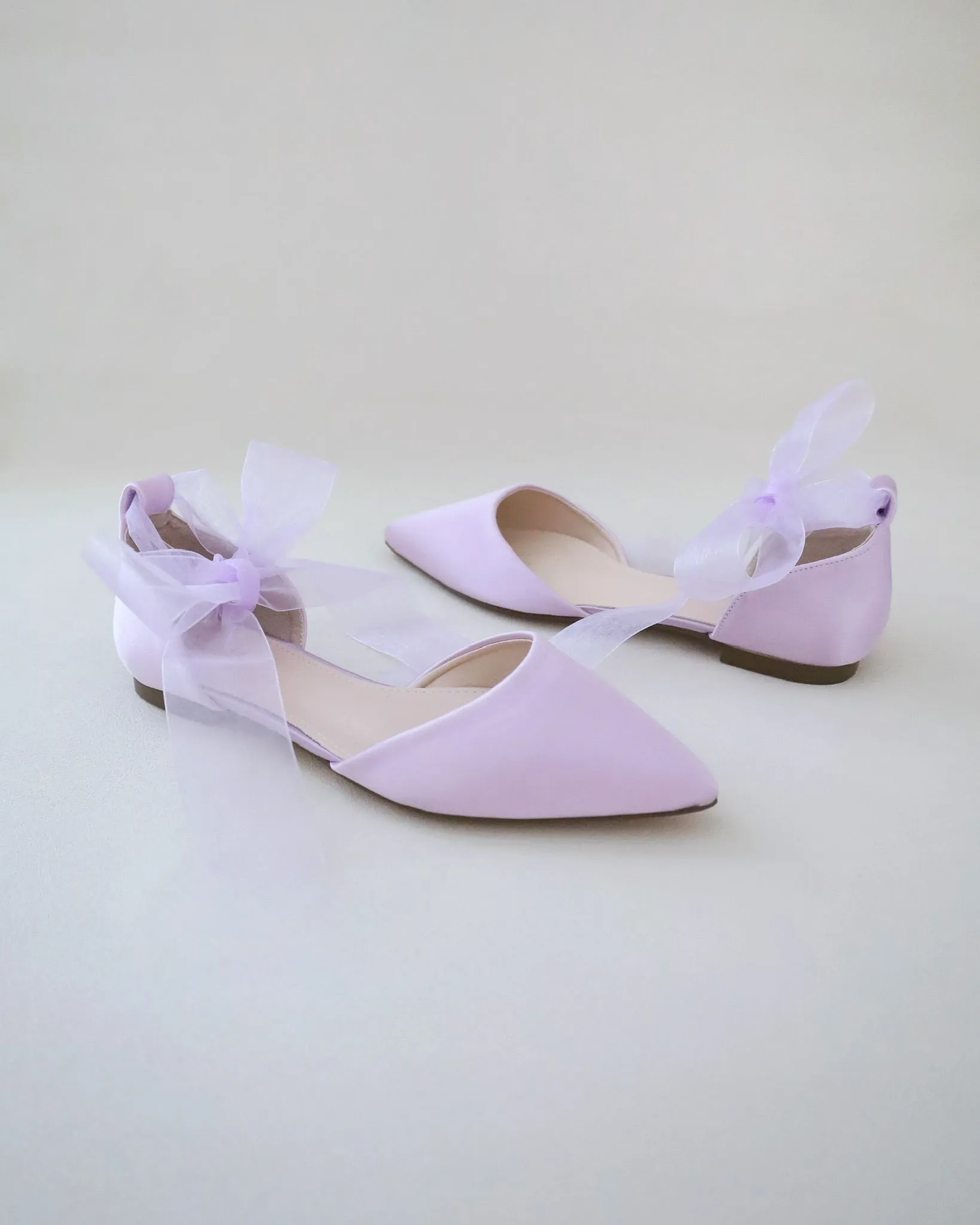Satin Pointy Toe Flats with Satin Ankle Tie or Ballerina Lace Up