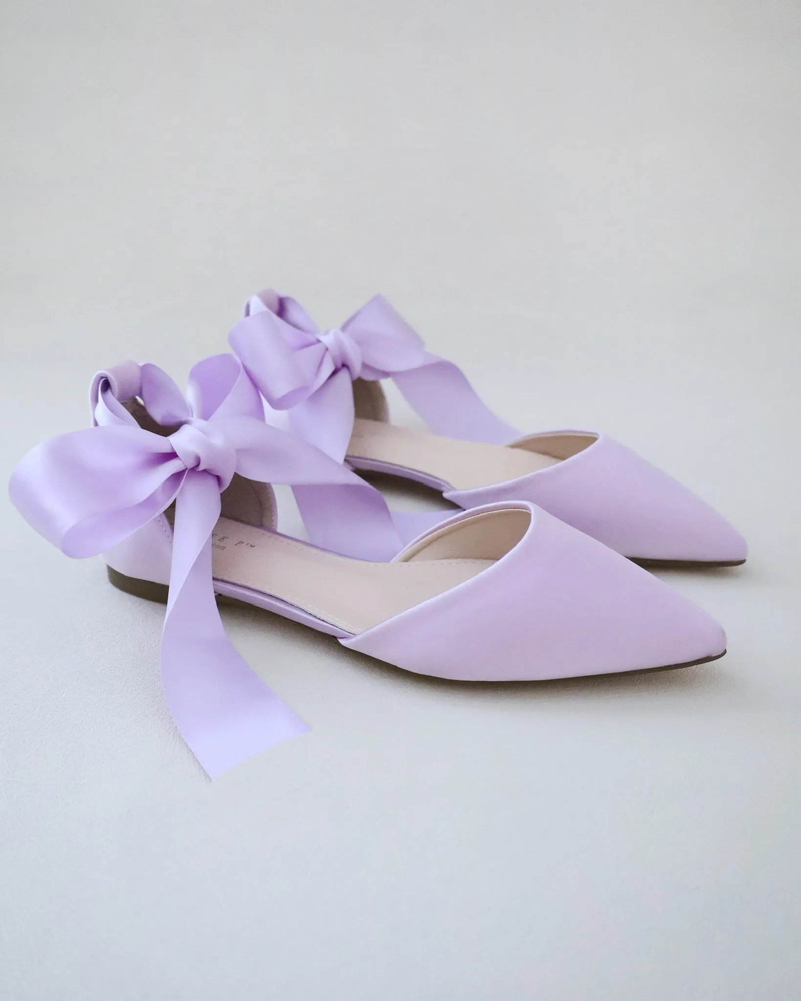 Satin Pointy Toe Flats with Satin Ankle Tie or Ballerina Lace Up