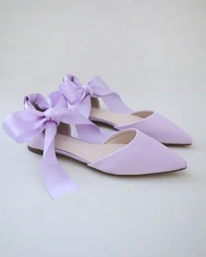 Satin Pointy Toe Flats with Satin Ankle Tie or Ballerina Lace Up