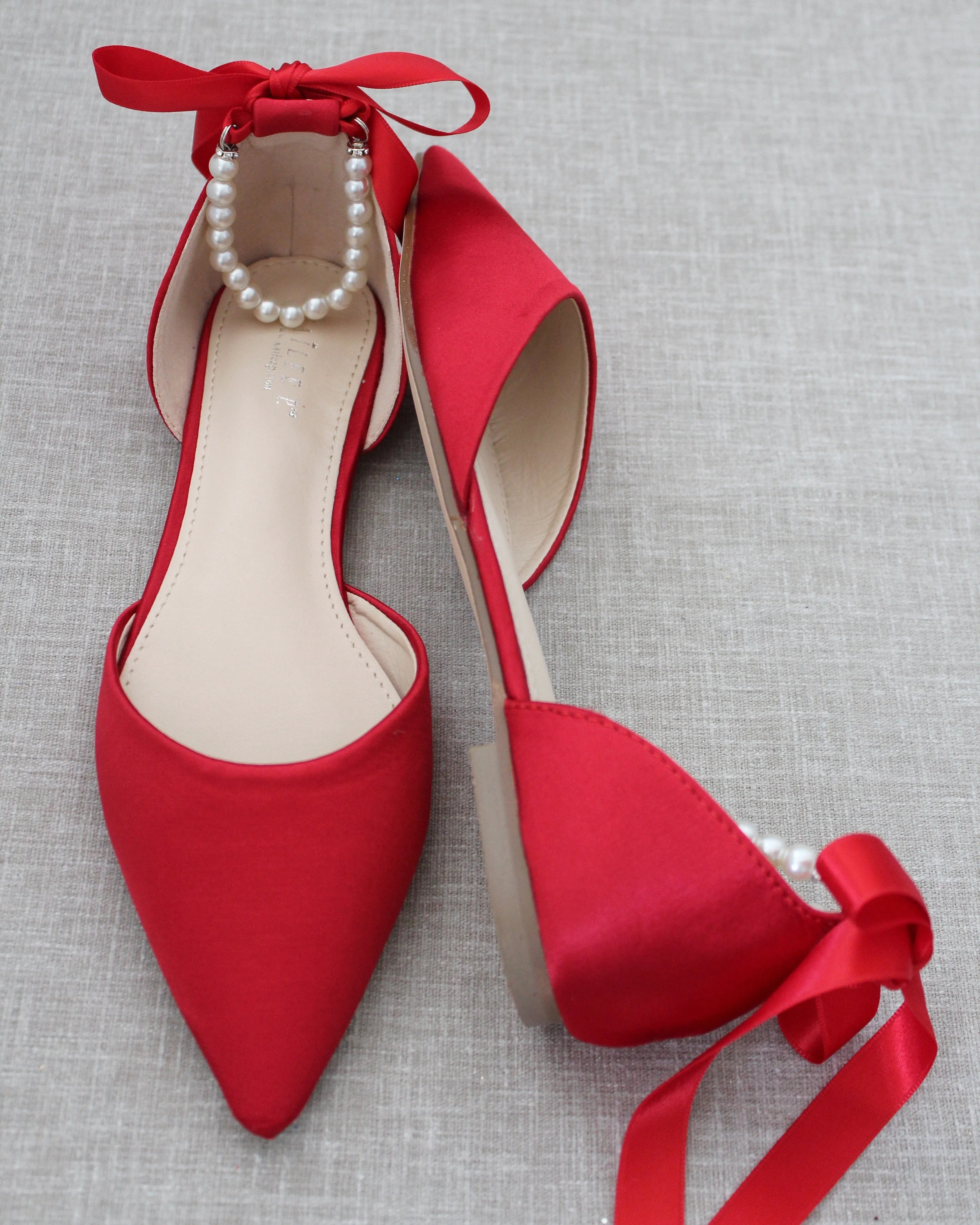 Satin Pointy Toe Flats with Satin Ankle Tie or Ballerina Lace Up