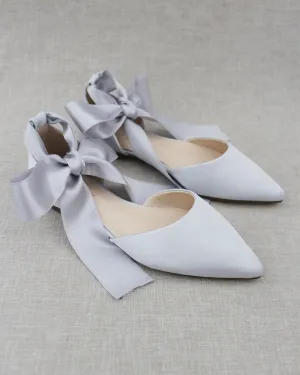 Satin Pointy Toe Flats with Satin Ankle Tie or Ballerina Lace Up