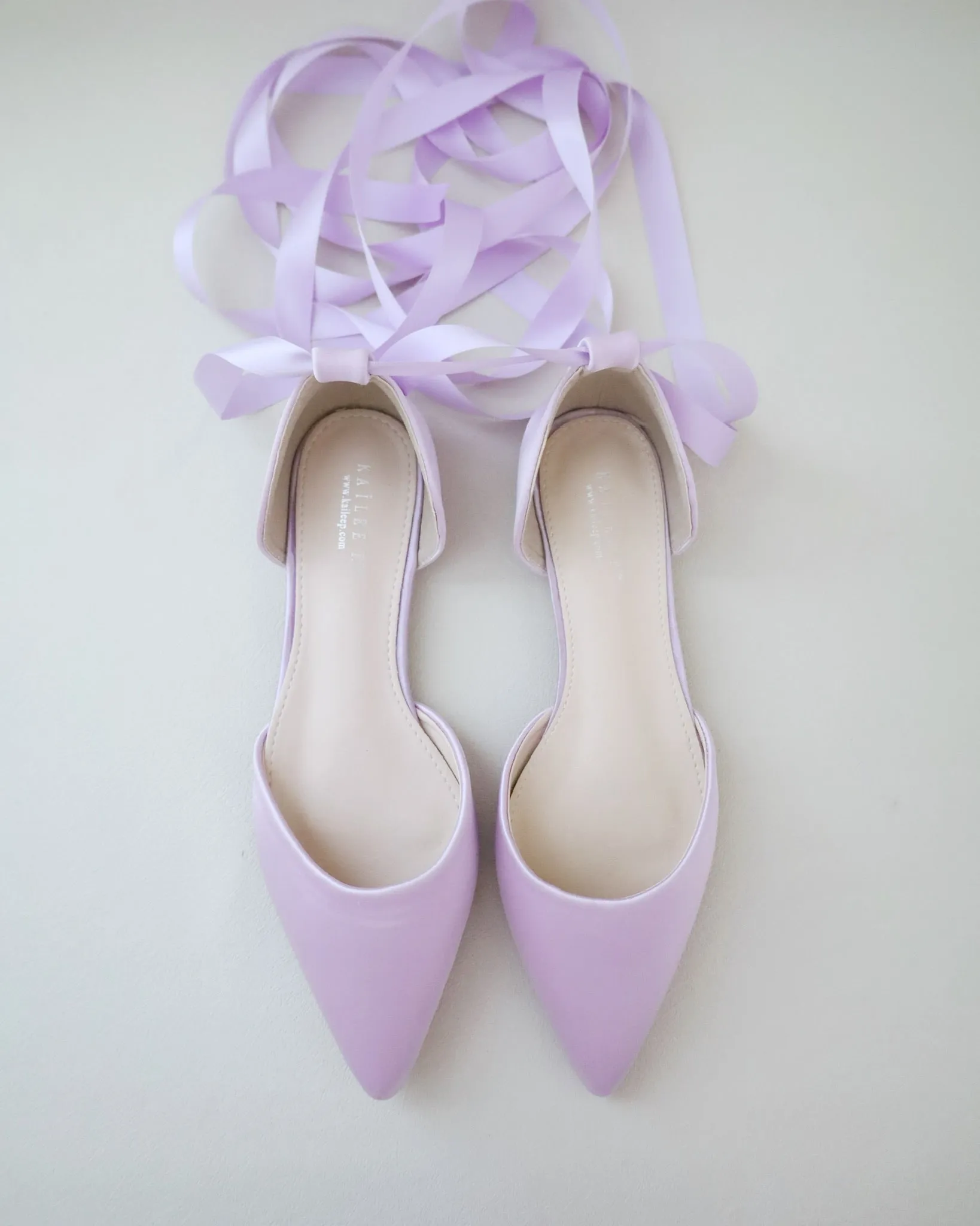 Satin Pointy Toe Flats with Satin Ankle Tie or Ballerina Lace Up
