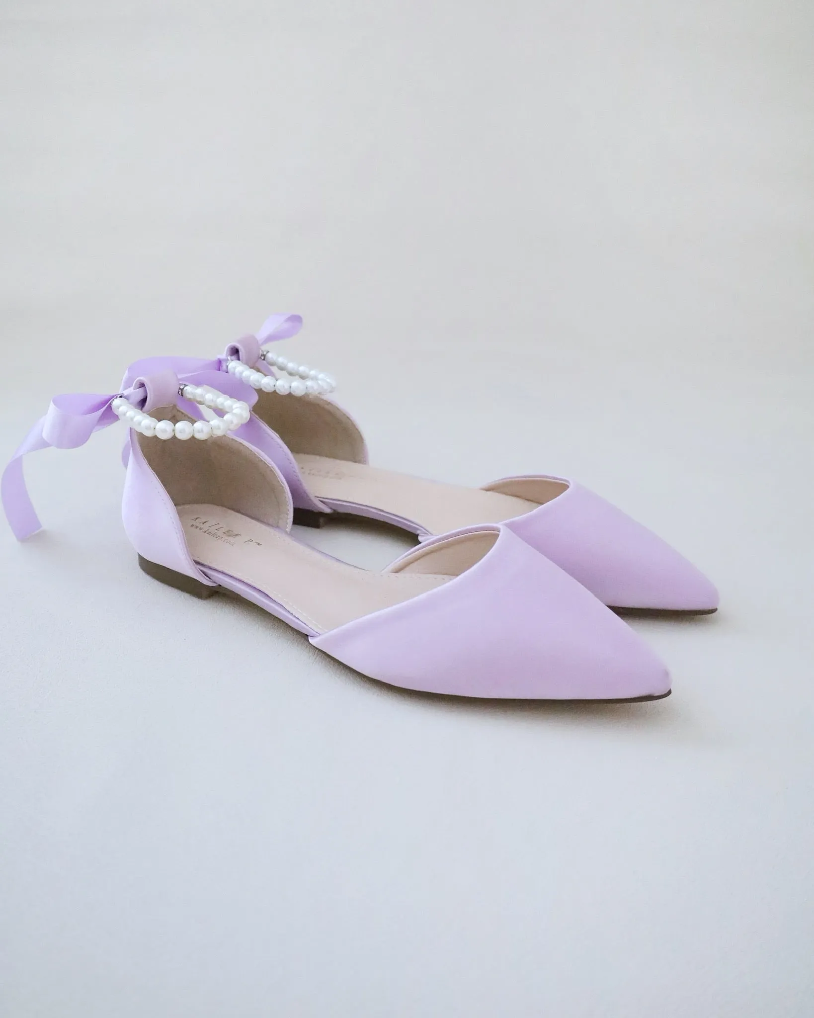 Satin Pointy Toe Flats with Satin Ankle Tie or Ballerina Lace Up