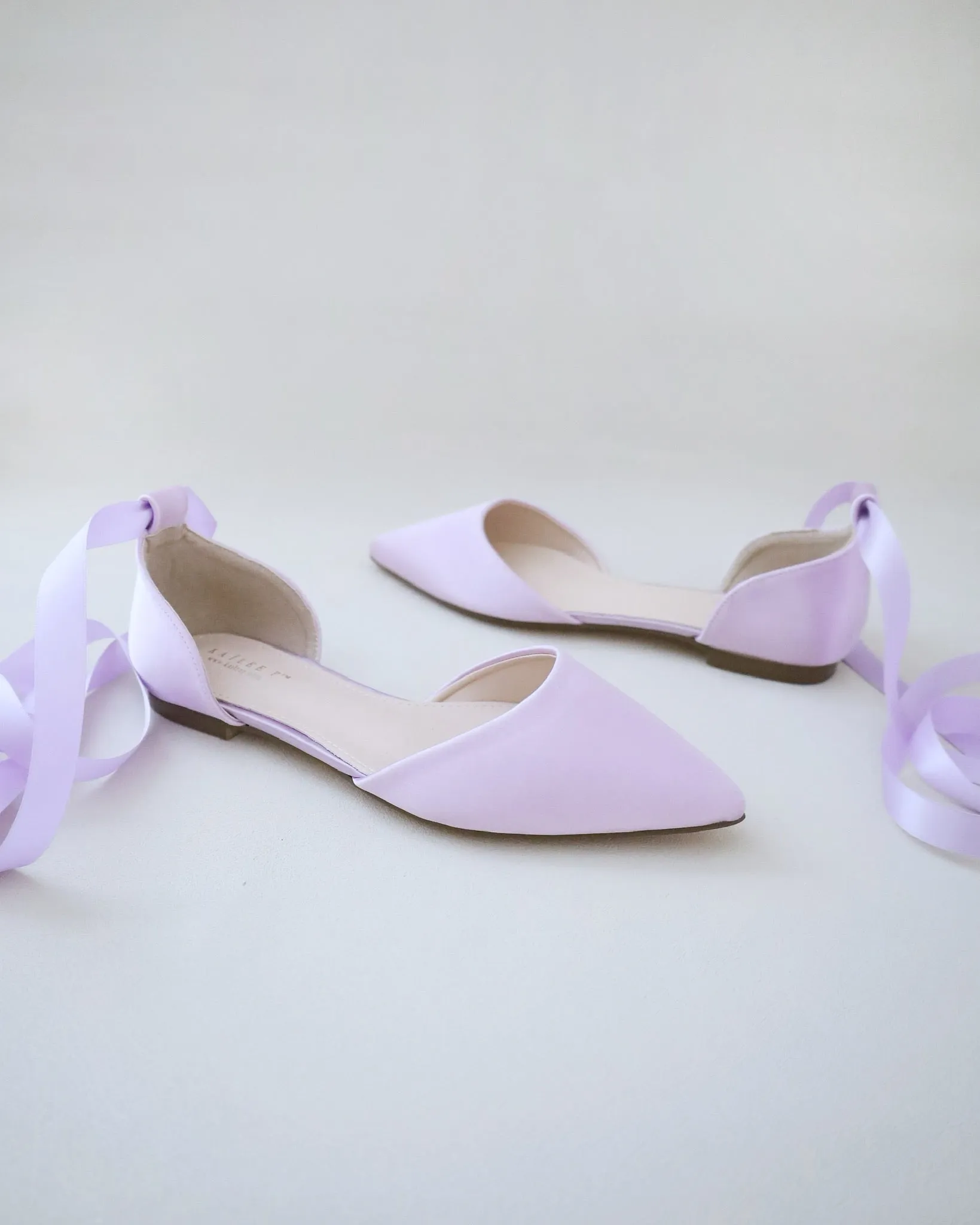 Satin Pointy Toe Flats with Satin Ankle Tie or Ballerina Lace Up