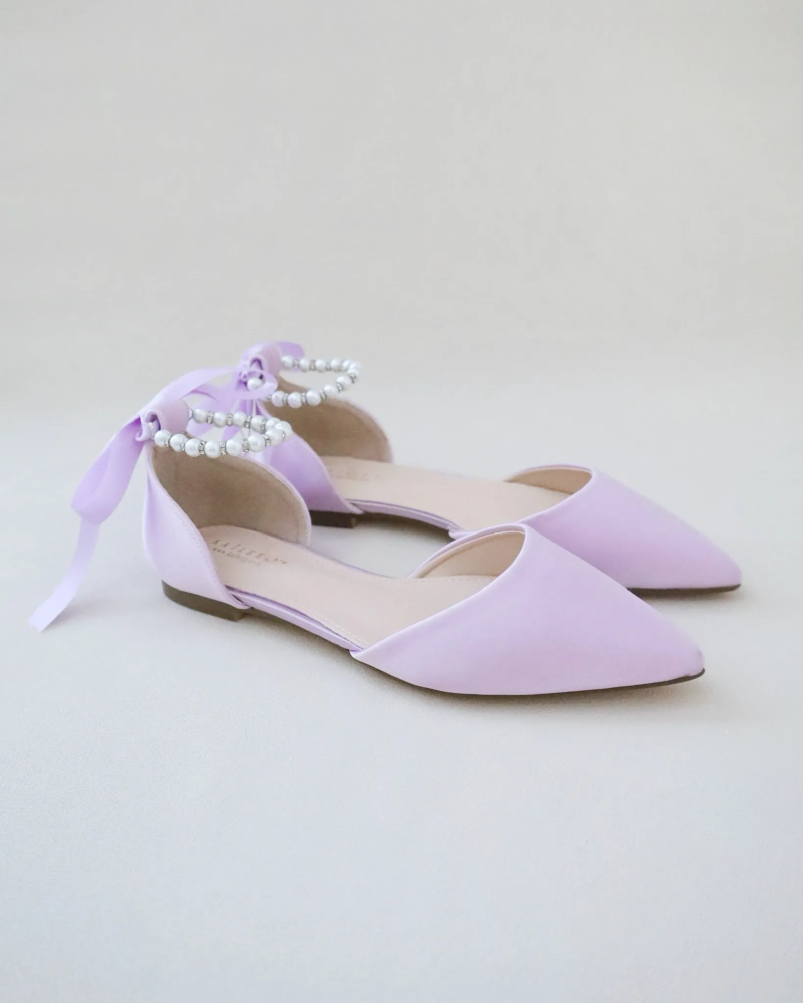 Satin Pointy Toe Flats with Satin Ankle Tie or Ballerina Lace Up