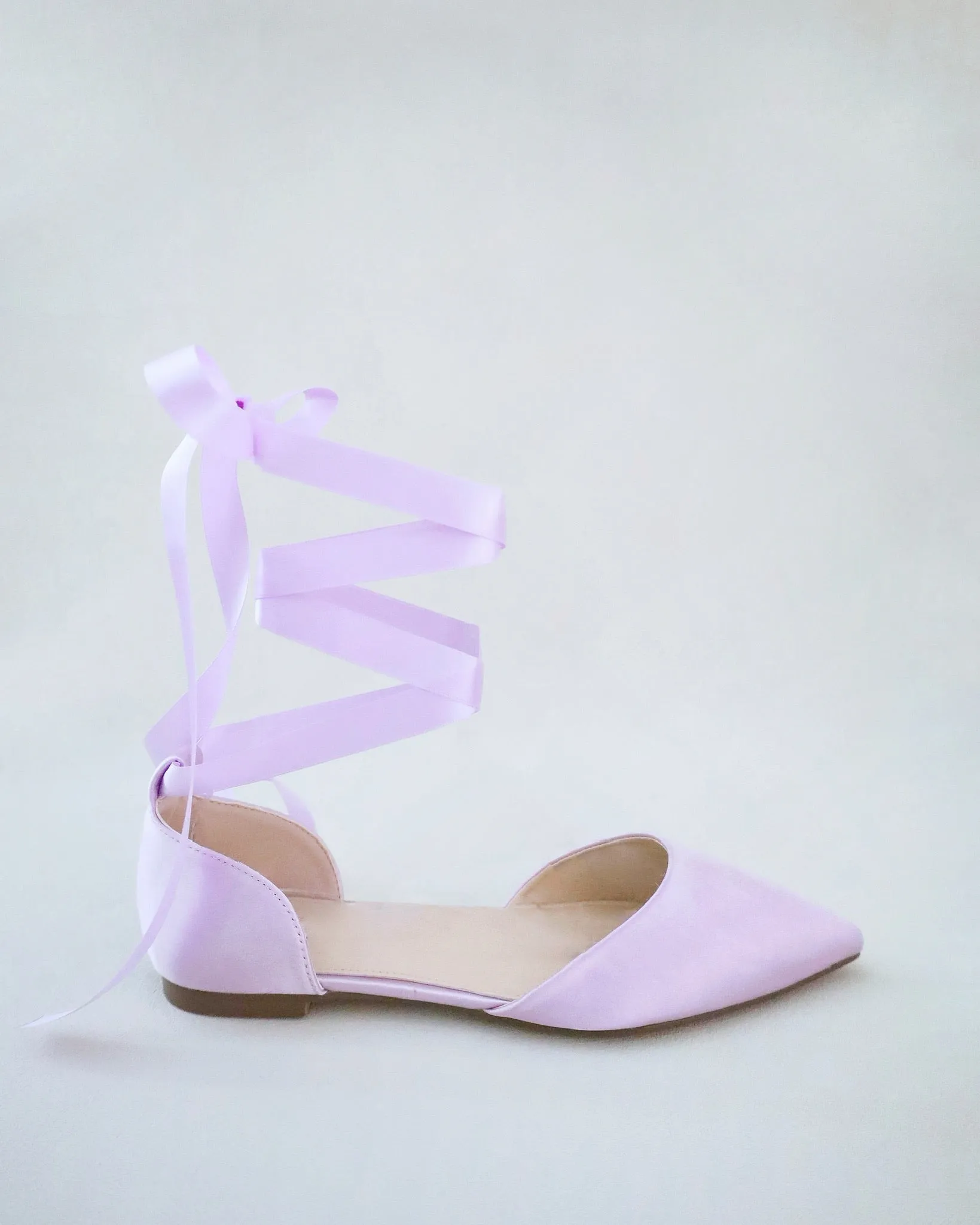 Satin Pointy Toe Flats with Satin Ankle Tie or Ballerina Lace Up