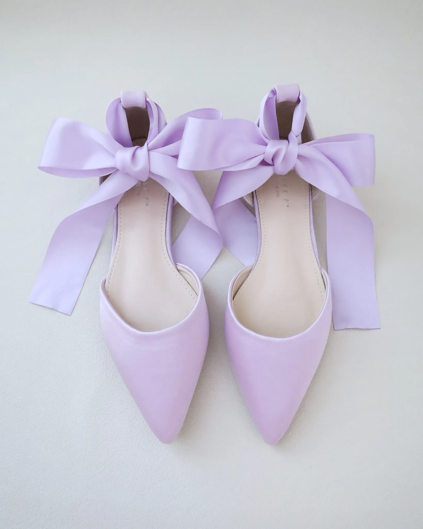 Satin Pointy Toe Flats with Satin Ankle Tie or Ballerina Lace Up