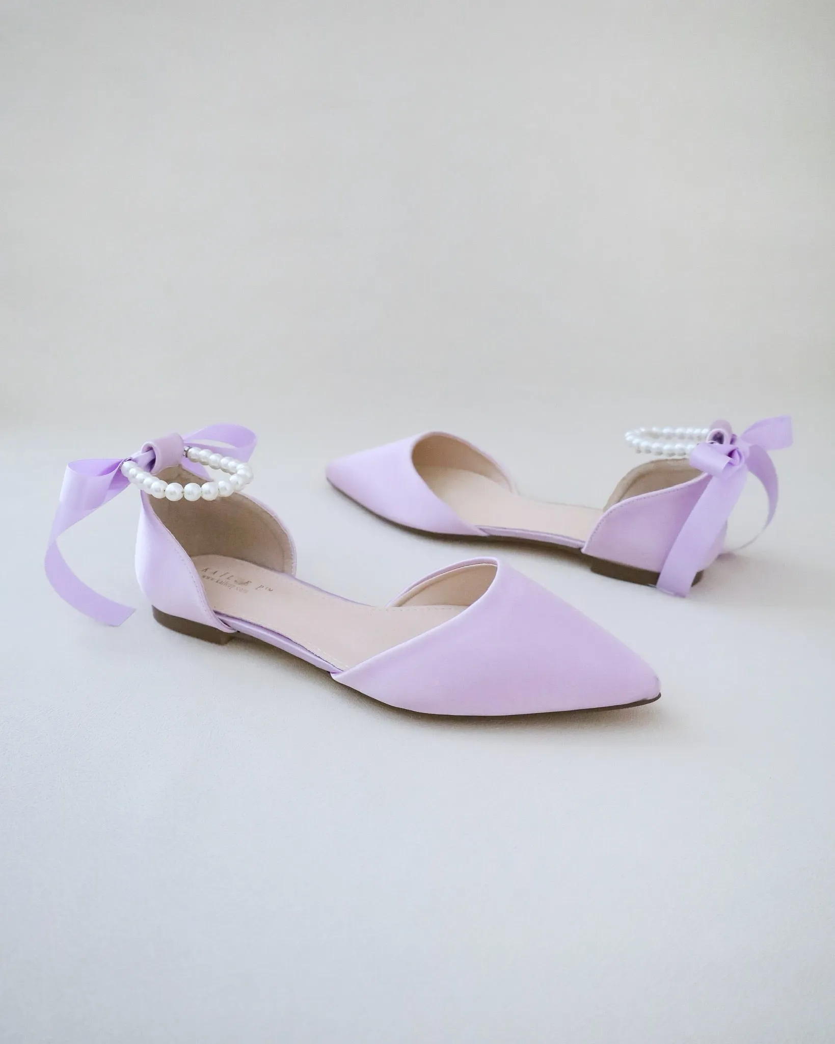 Satin Pointy Toe Flats with Satin Ankle Tie or Ballerina Lace Up