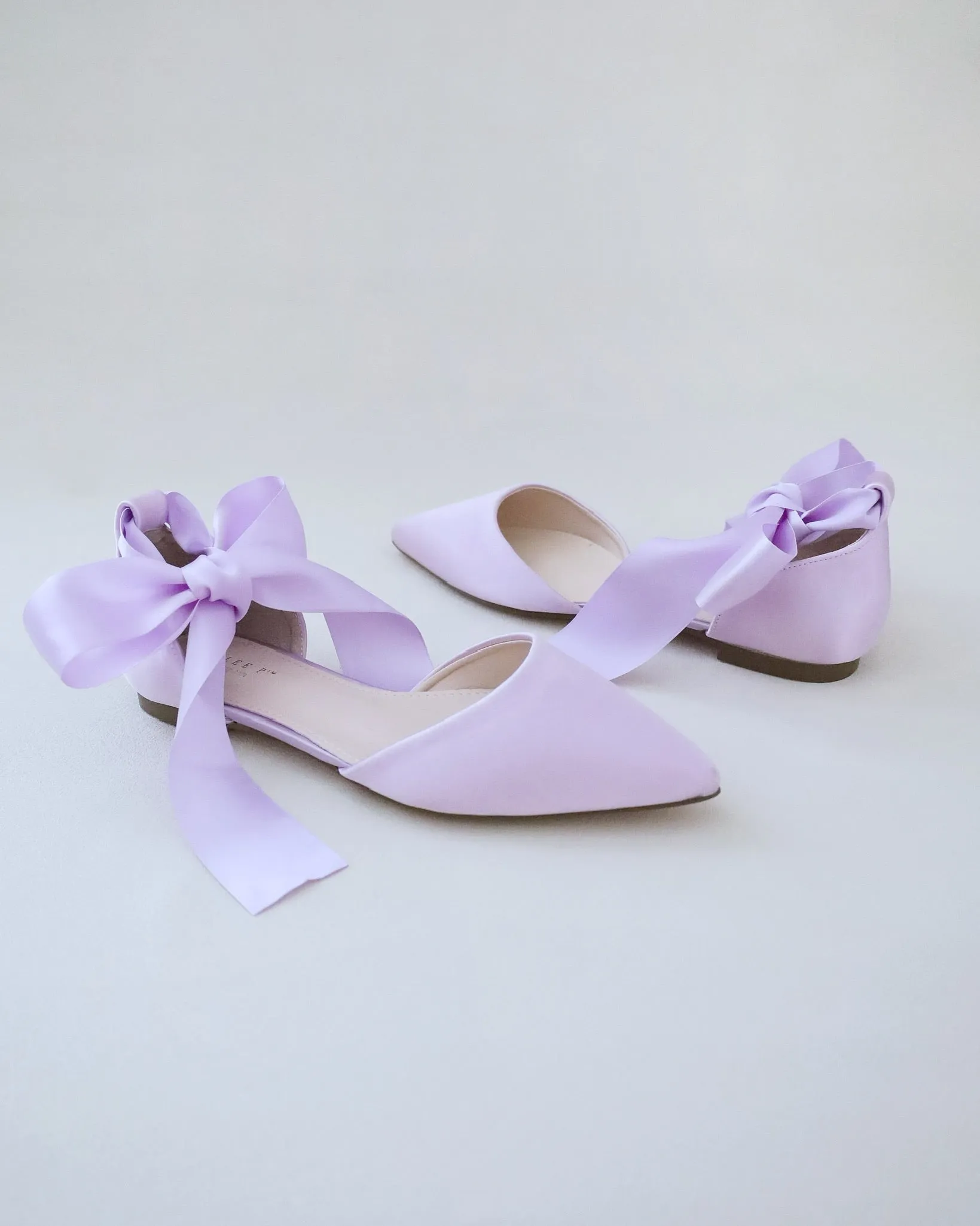 Satin Pointy Toe Flats with Satin Ankle Tie or Ballerina Lace Up