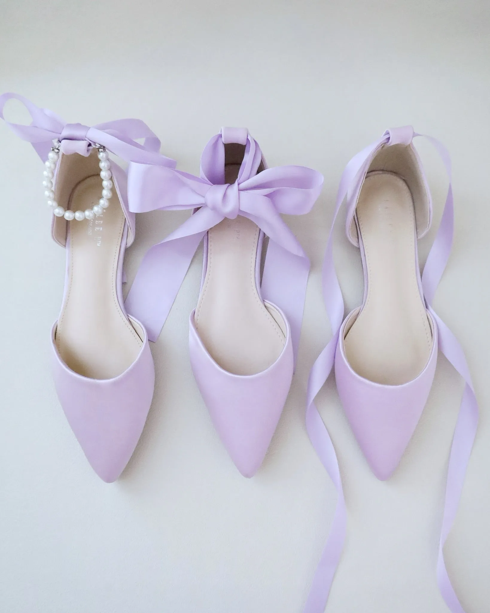 Satin Pointy Toe Flats with Satin Ankle Tie or Ballerina Lace Up