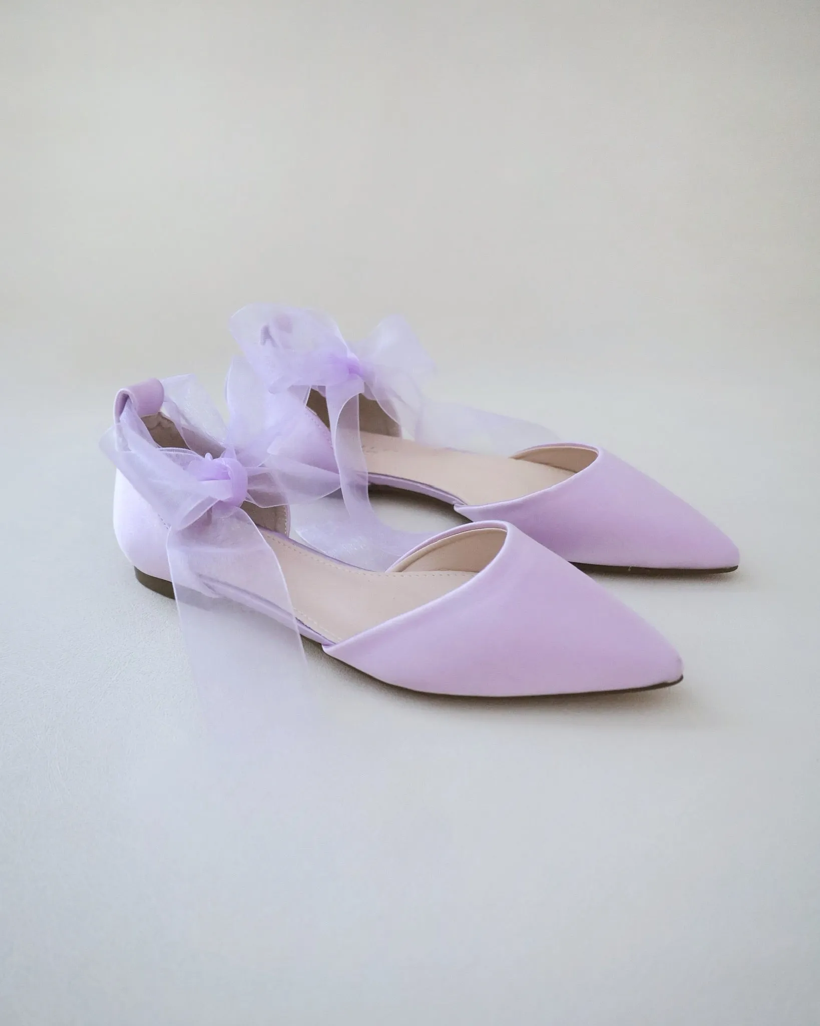 Satin Pointy Toe Flats with Satin Ankle Tie or Ballerina Lace Up