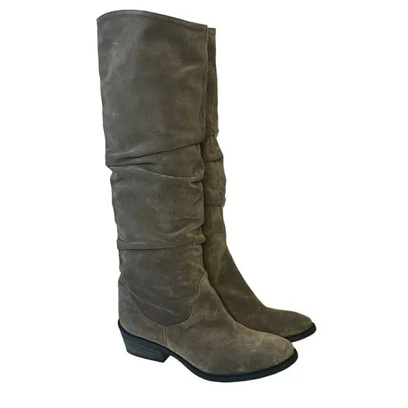 Sesto Meucci Knee High Suede Boots •39.5/ 8.5 9•Beige Taupe Slouch Made In Italy
