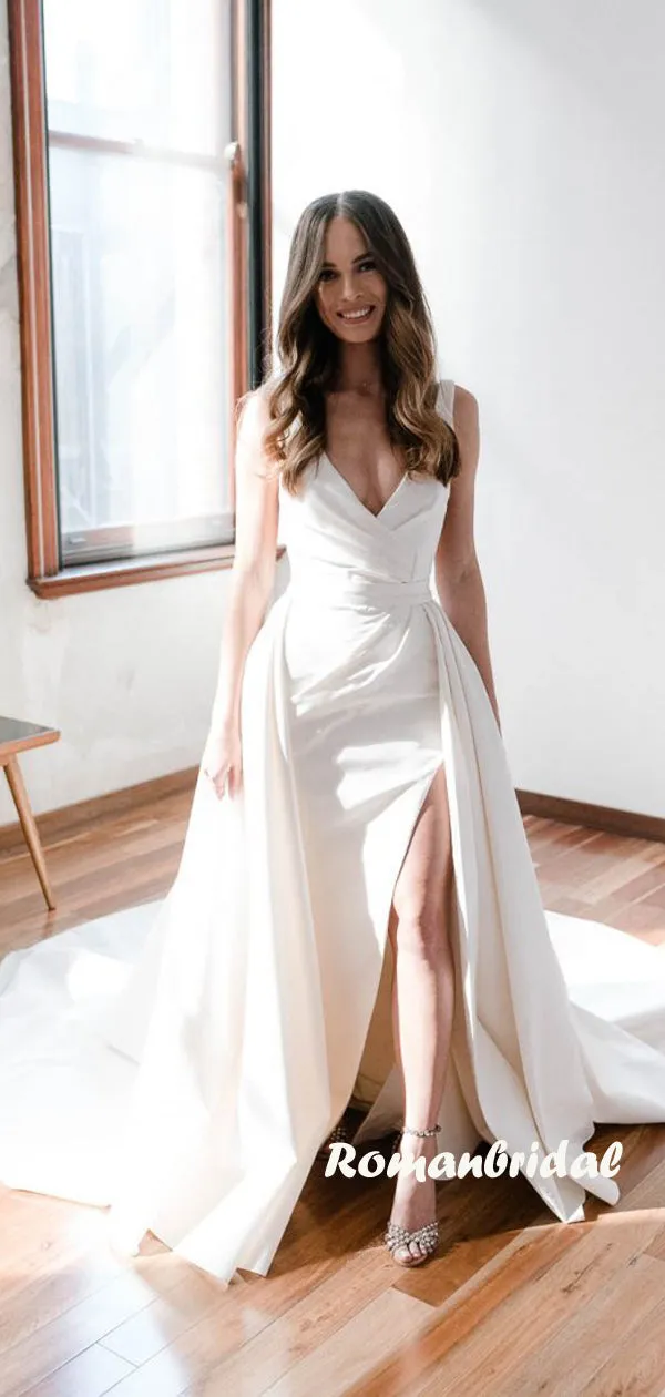 Sexy V-neck A-line Cheap Long Wedding Dresses Online,RBWD0038