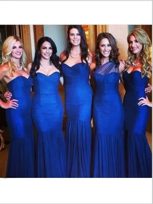 Sheath Strapless Ruched Tulle Bridesmaid Dresses Floor Length