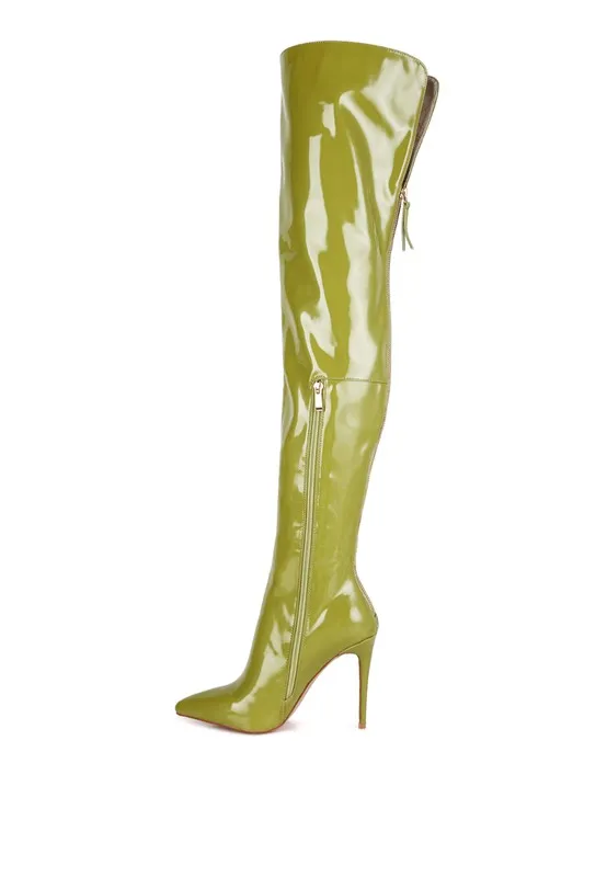 Shiny Stiletto Knee High Boots
