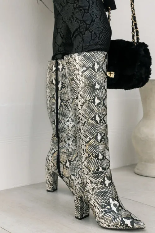 Snake Knee High Boots