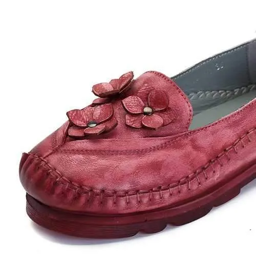 SOCOFY Flower Genuine Leather Flats