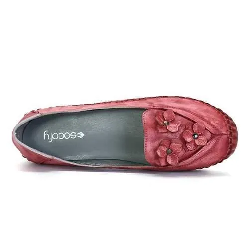 SOCOFY Flower Genuine Leather Flats