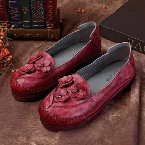 SOCOFY Flower Genuine Leather Flats