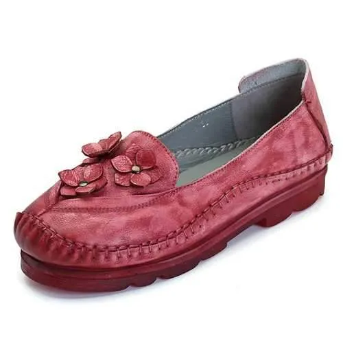 SOCOFY Flower Genuine Leather Flats