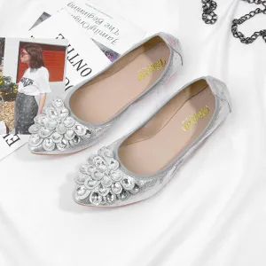 Soft Bottom Pointed Toe Flat Bottom Rhinestone Pumps Women