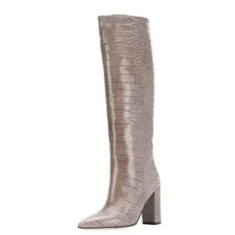 Solid Color Heeled Knee High Boots With Pointed Toe