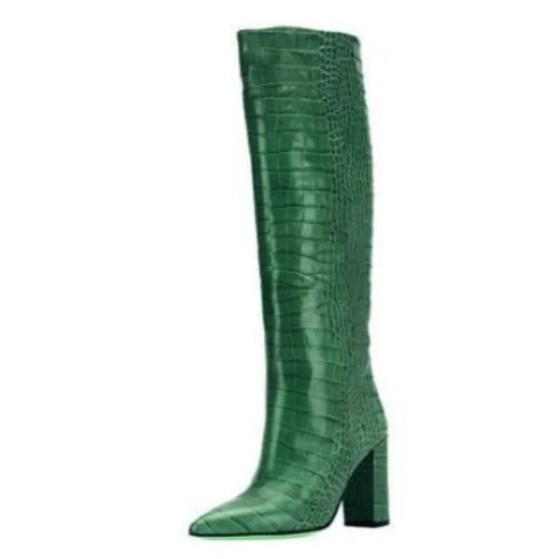 Solid Color Heeled Knee High Boots With Pointed Toe