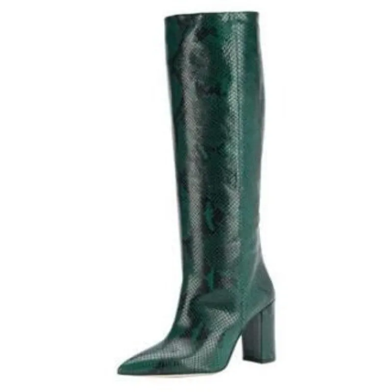 Solid Color Heeled Knee High Boots With Pointed Toe