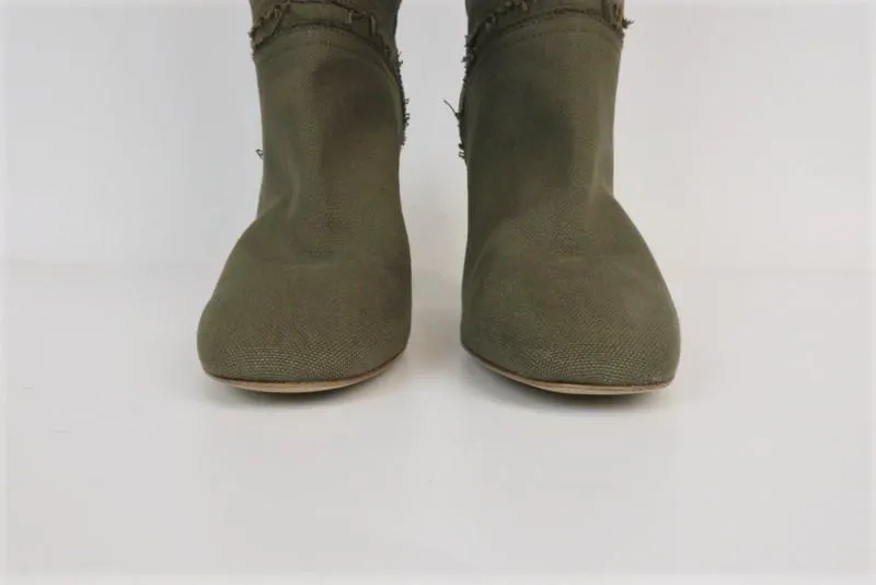 Stella McCartney Knee High Boots Olive Frayed Canvas Size 41 High Heel