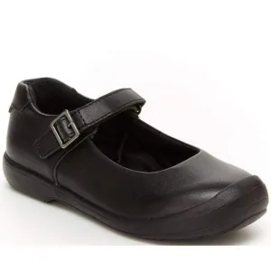 Stride Rite Ainsely Girls Black Uniform School Shoes (Velcro/Fake Buckle)