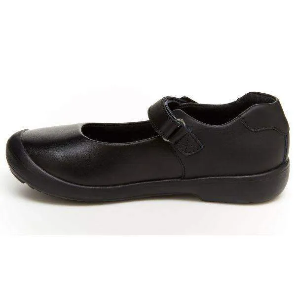 Stride Rite Ainsely Girls Black Uniform School Shoes (Velcro/Fake Buckle)