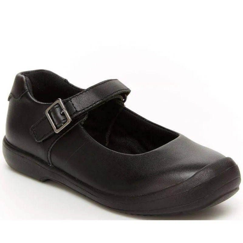 Stride Rite Ainsely Girls Black Uniform School Shoes (Velcro/Fake Buckle)