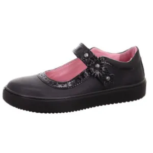 Superfit Heaven Black Leather  School Shoe Flower Detail