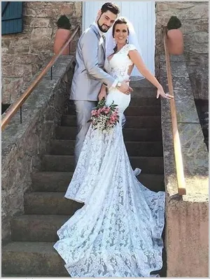 Sweetheart Lace Mermaid Sleeveless Wedding Dresses Court Train Dress