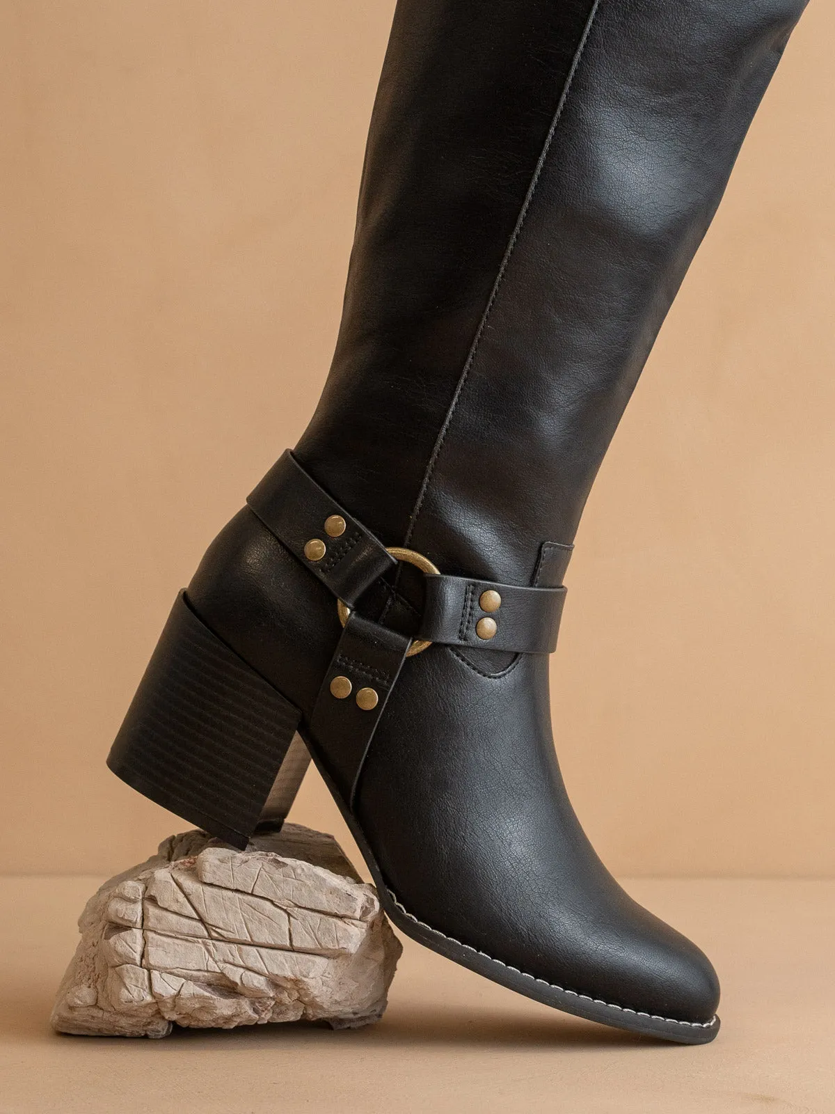 The Hollie | Black Knee High Bucket Boot